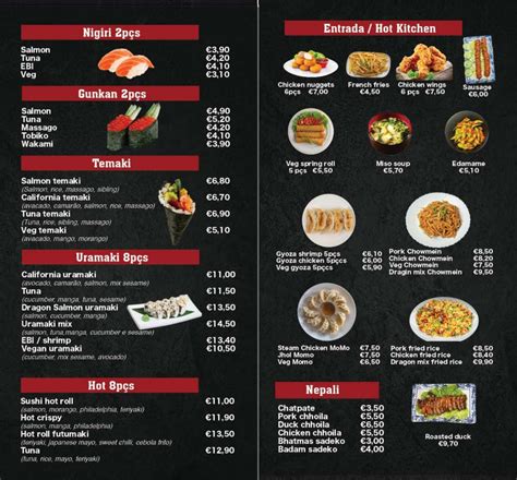Dragon Bar Menu .